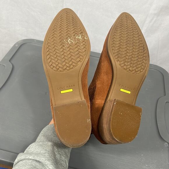 Cole Haan Brown Val Perforated Suede Ankle Boots in British Tan Suede. - Picture 10 of 12